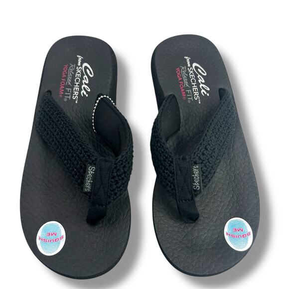 NEW Skechers Black Flip Flops size 7 Woven Strap Thong Cali Relaxed Fit Foam NWT - Picture 4 of 8